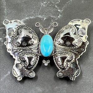 Vintage Native Navajo Sterling Turquoise Butterfly Pin Pendant